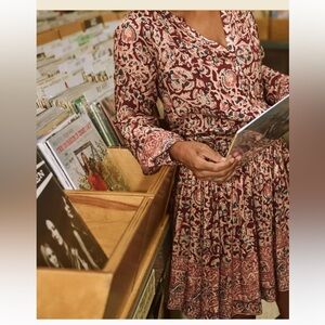 Faherty Montera Boho Floral Long Sleeve smocked Mini dress size XS